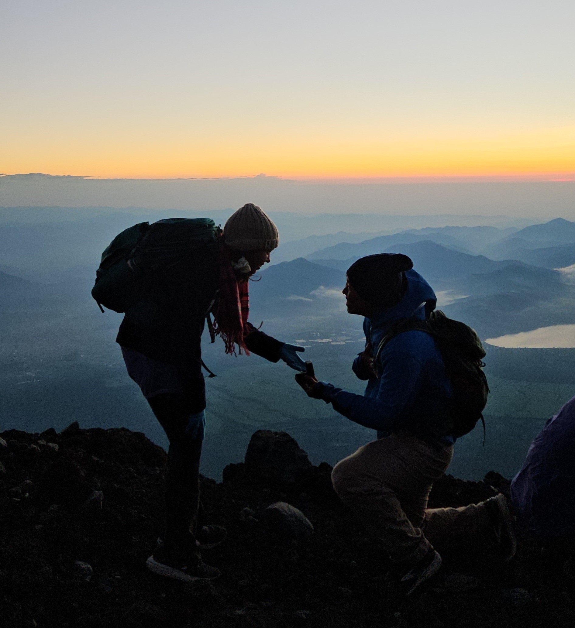 Frank proposing to Alex at Mt. Fuji